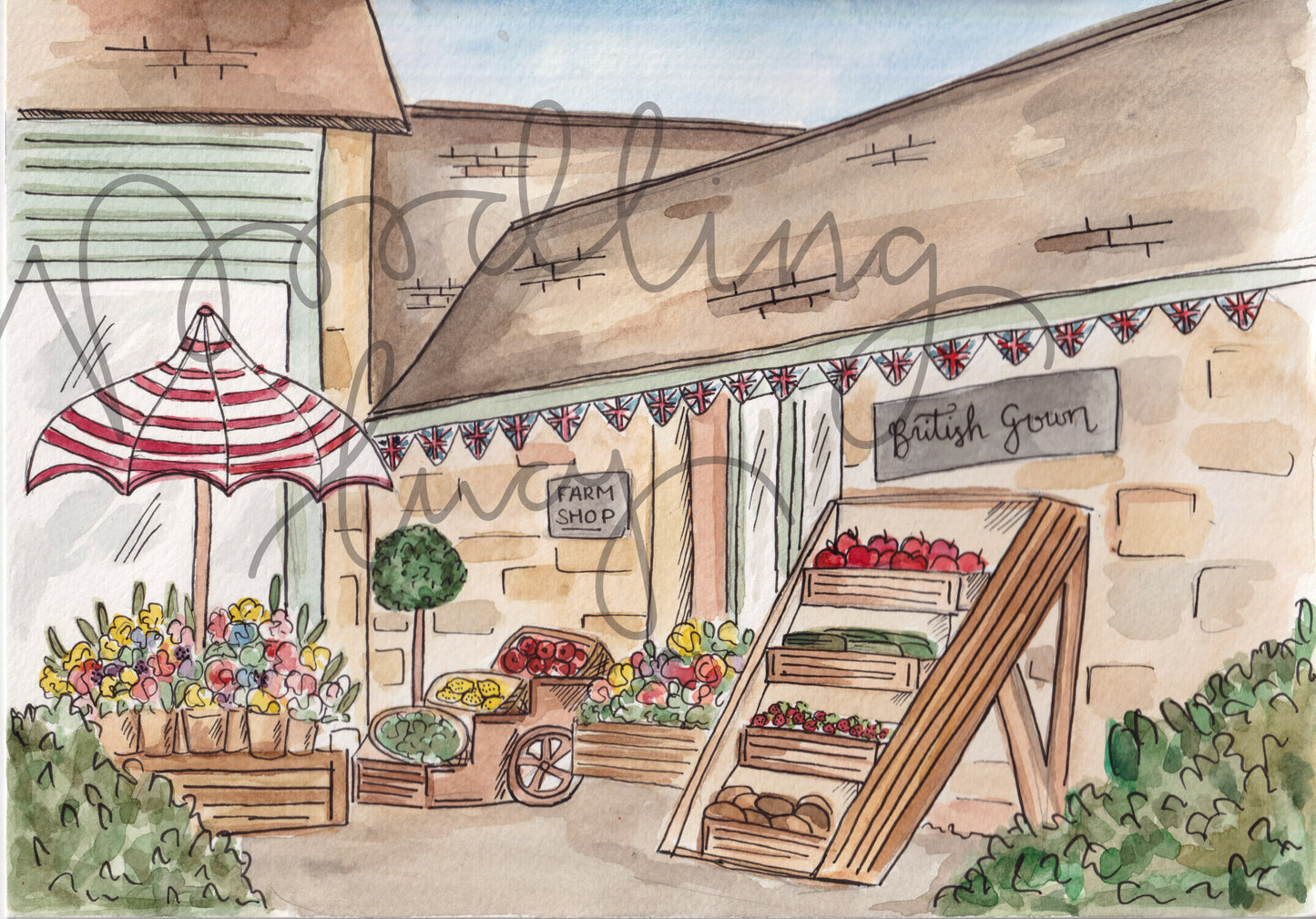 Farm Shop A4 Original Illustration
