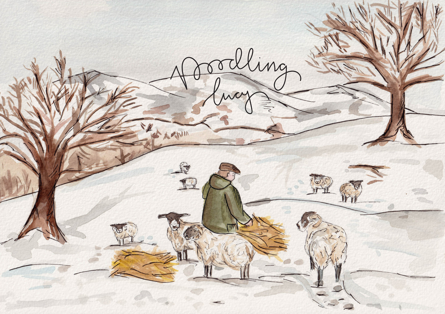 Farmer Feeding Sheep A4 Original Watercolour