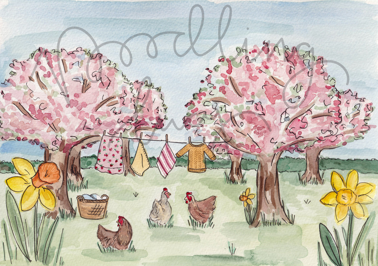 Spring Orchard A4 Original Illustration