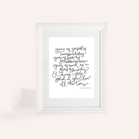 Chris Stapleton - Tennessee Whisky Calligraphy A4 Print