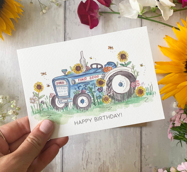 Floral Vintage Tractor Birthday Card