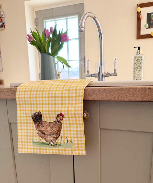 Gingham Spring Chicken Tea Towel