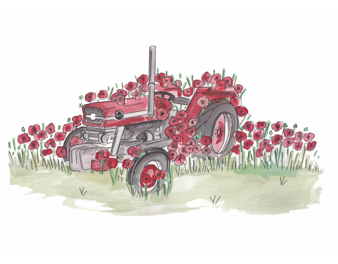 Charity Poppy Vintage Tractor A4 Art Print