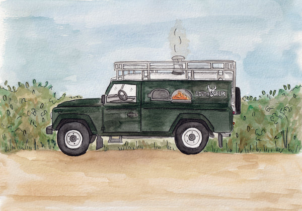 Bespoke A4 Watercolour Defender Illustration