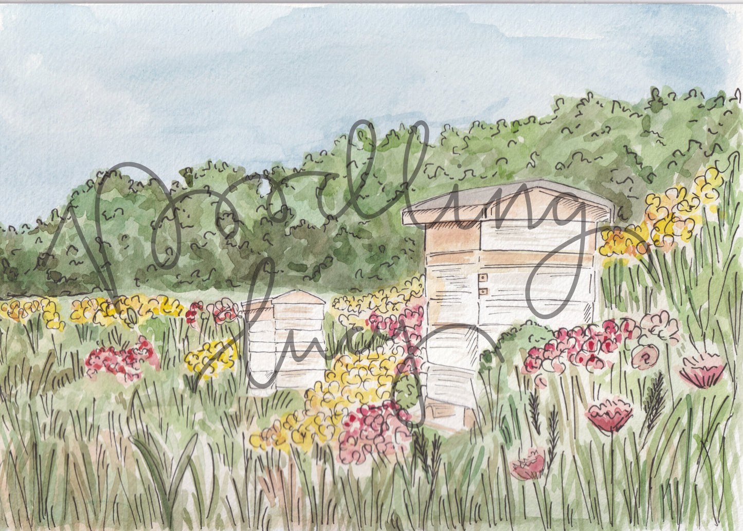 Beehives A4 Original Illustration