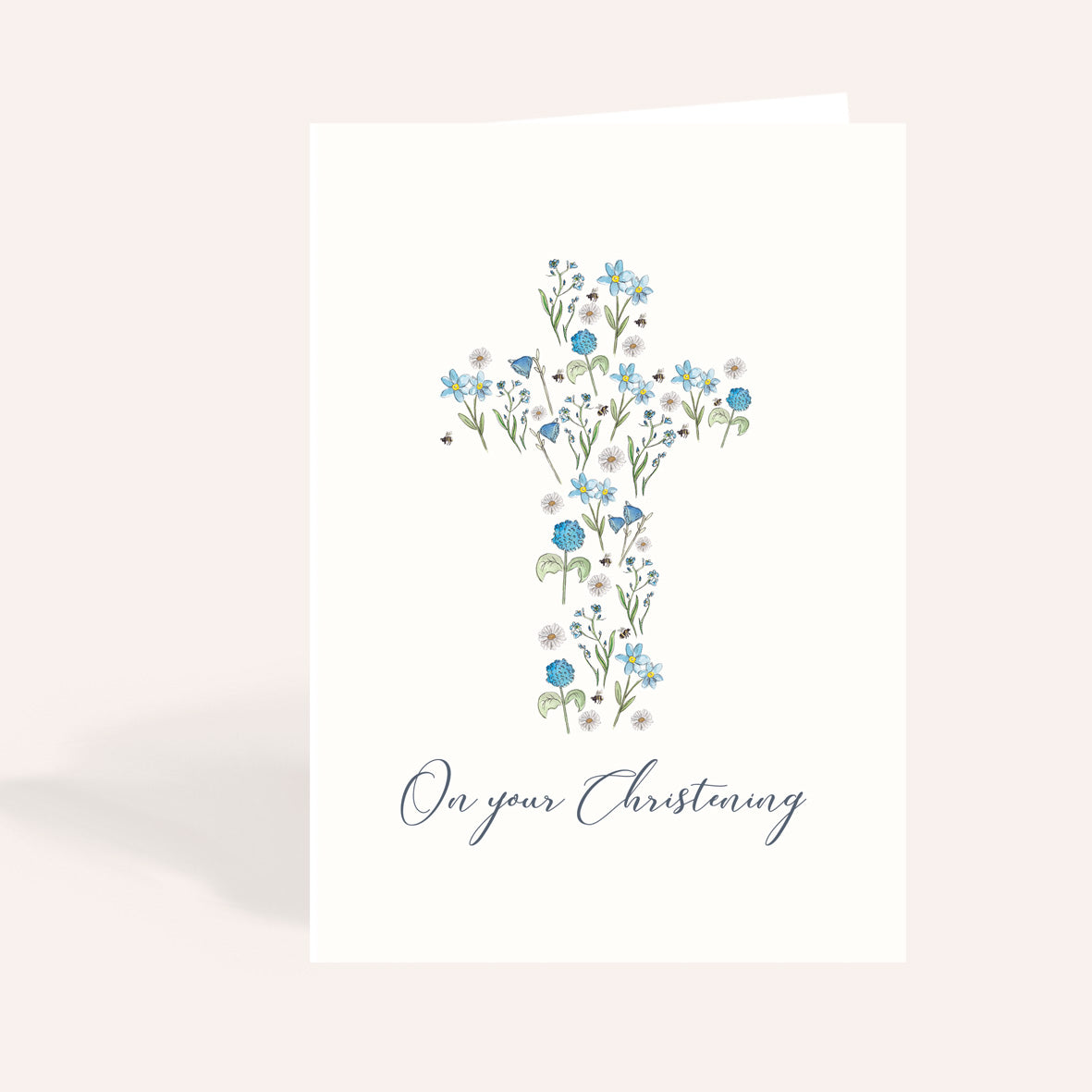 Blue Floral Christening Card