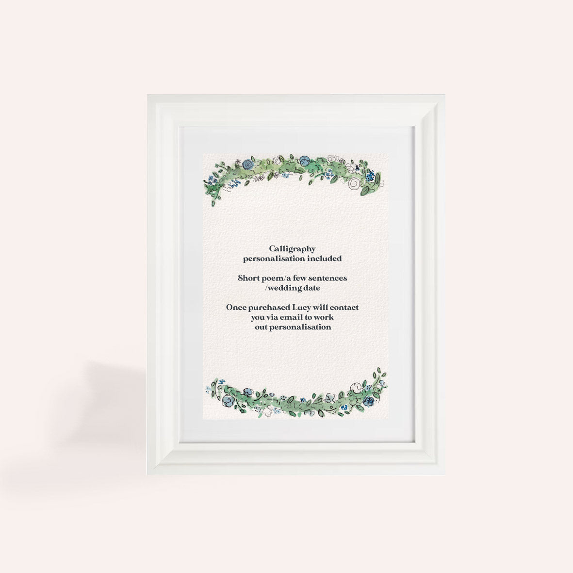 Blue and White Florals Personalised A5 Original Illustration