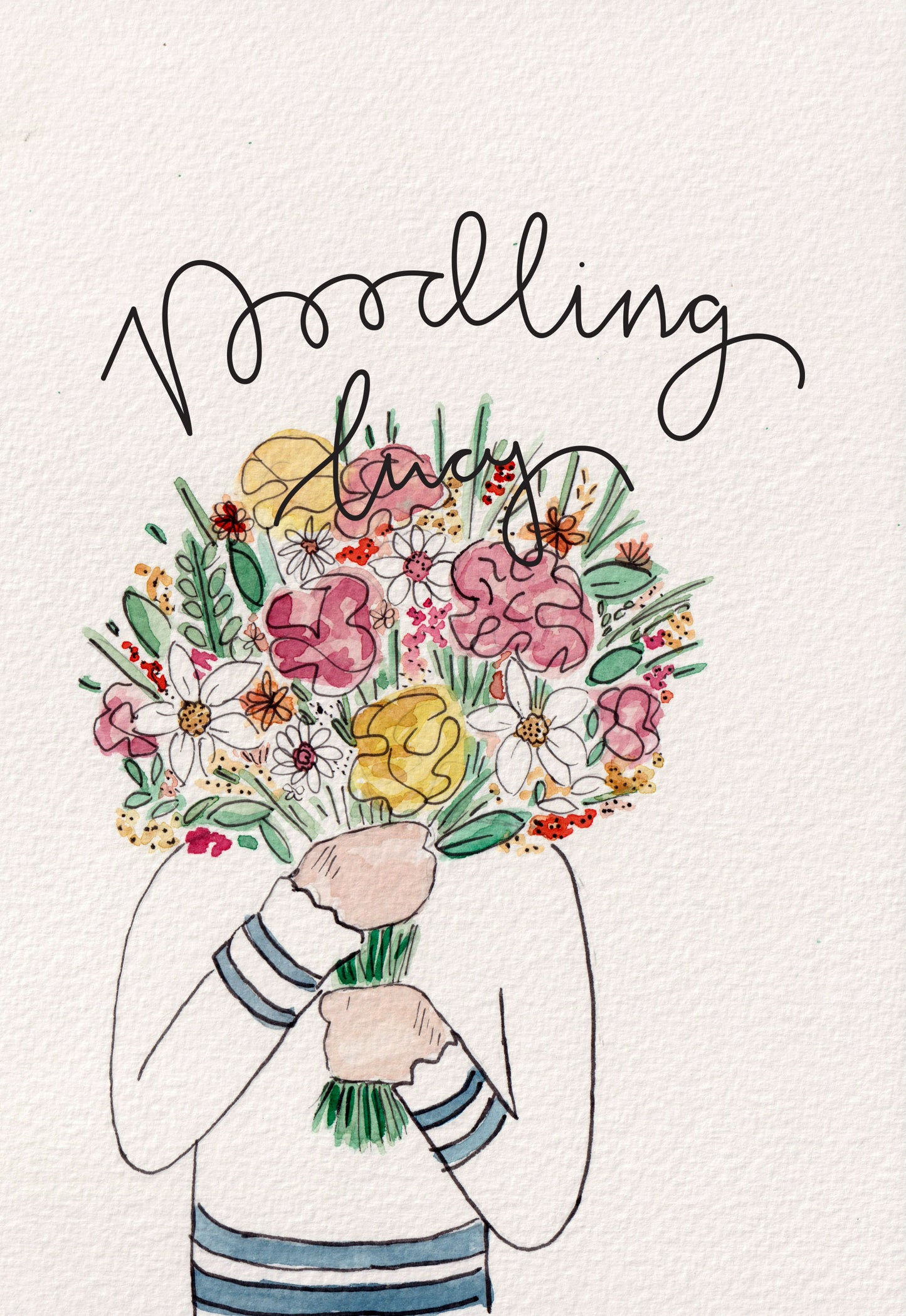 Holding A Flower Bouquet Original Illustration A5