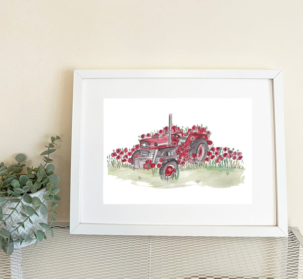 Charity Poppy Vintage Tractor A4 Art Print