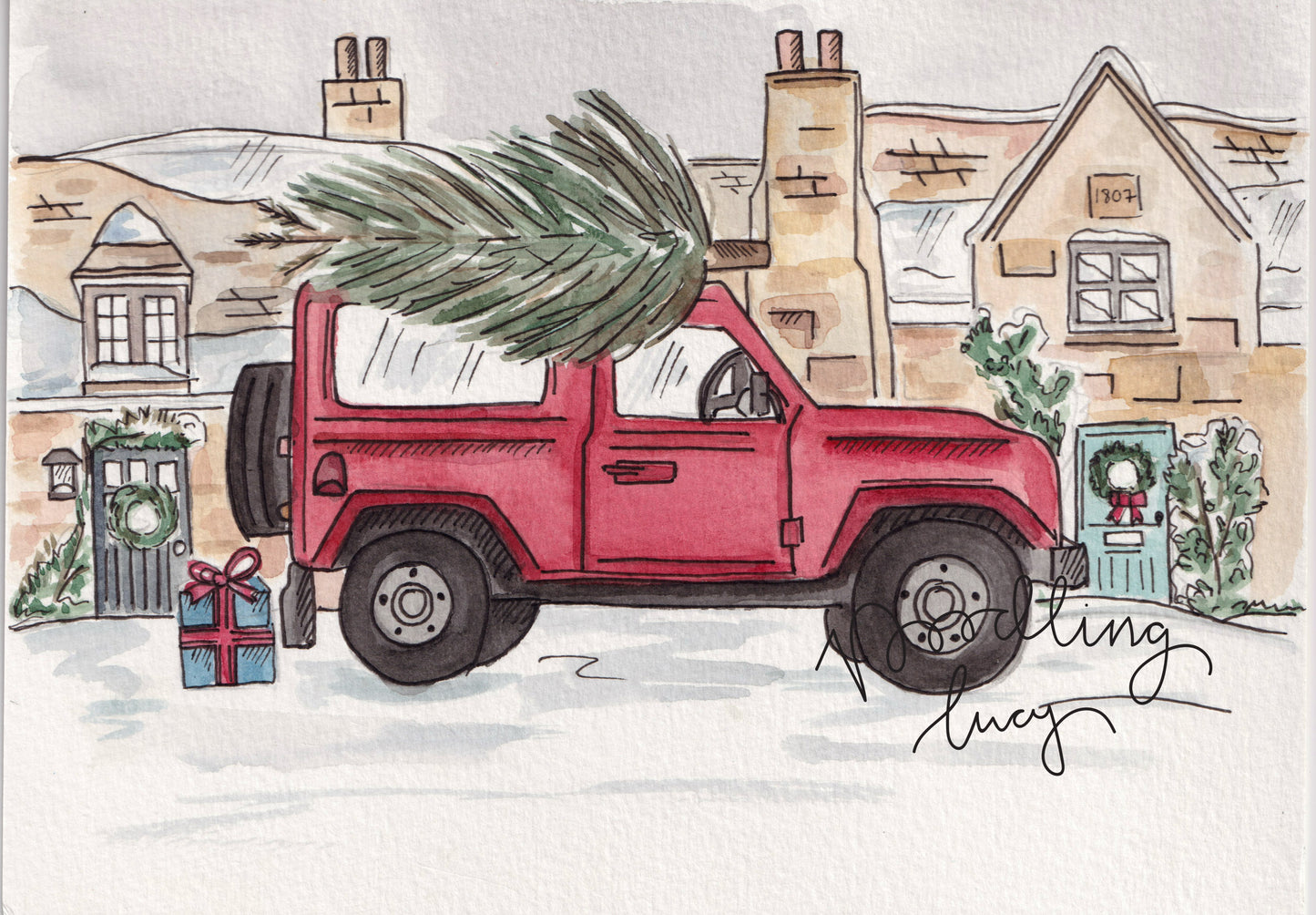 Christmas Red Landrover Defender A5 Original