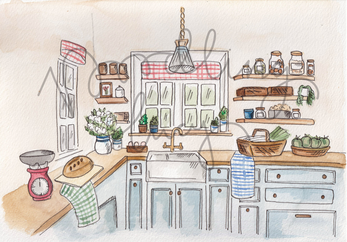Country Kitchen A4 Original Illustration