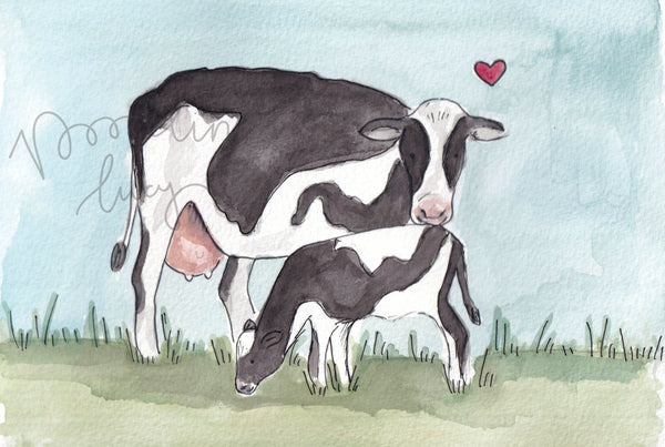 Cow and Calf A5  Watercolour Original