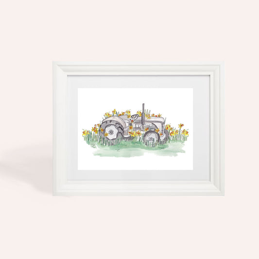 Daffodil Fergie Vintage Tractor A4 Art Print