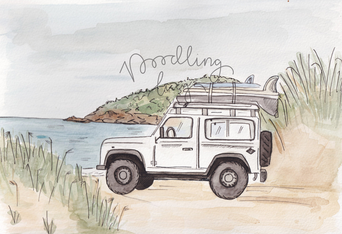 Bespoke A4 Watercolour Defender Illustration
