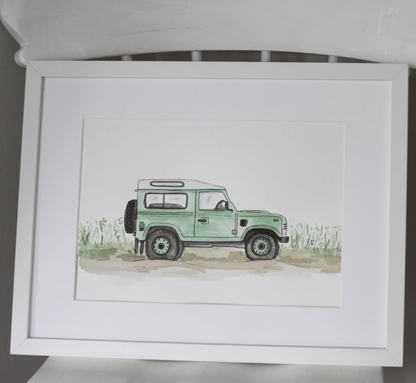 Bespoke A4 Watercolour Defender Illustration