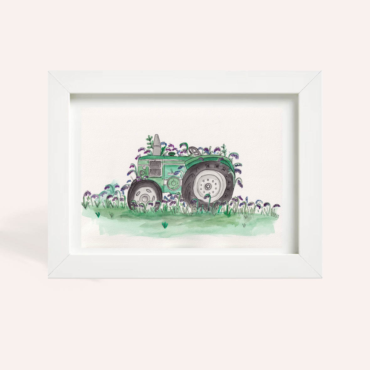 Field Marshall Vintage Tractor with Bluebells A4 Original Watercolour