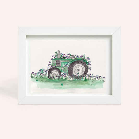Field Marshall Vintage Tractor with Bluebells A4 Original Watercolour