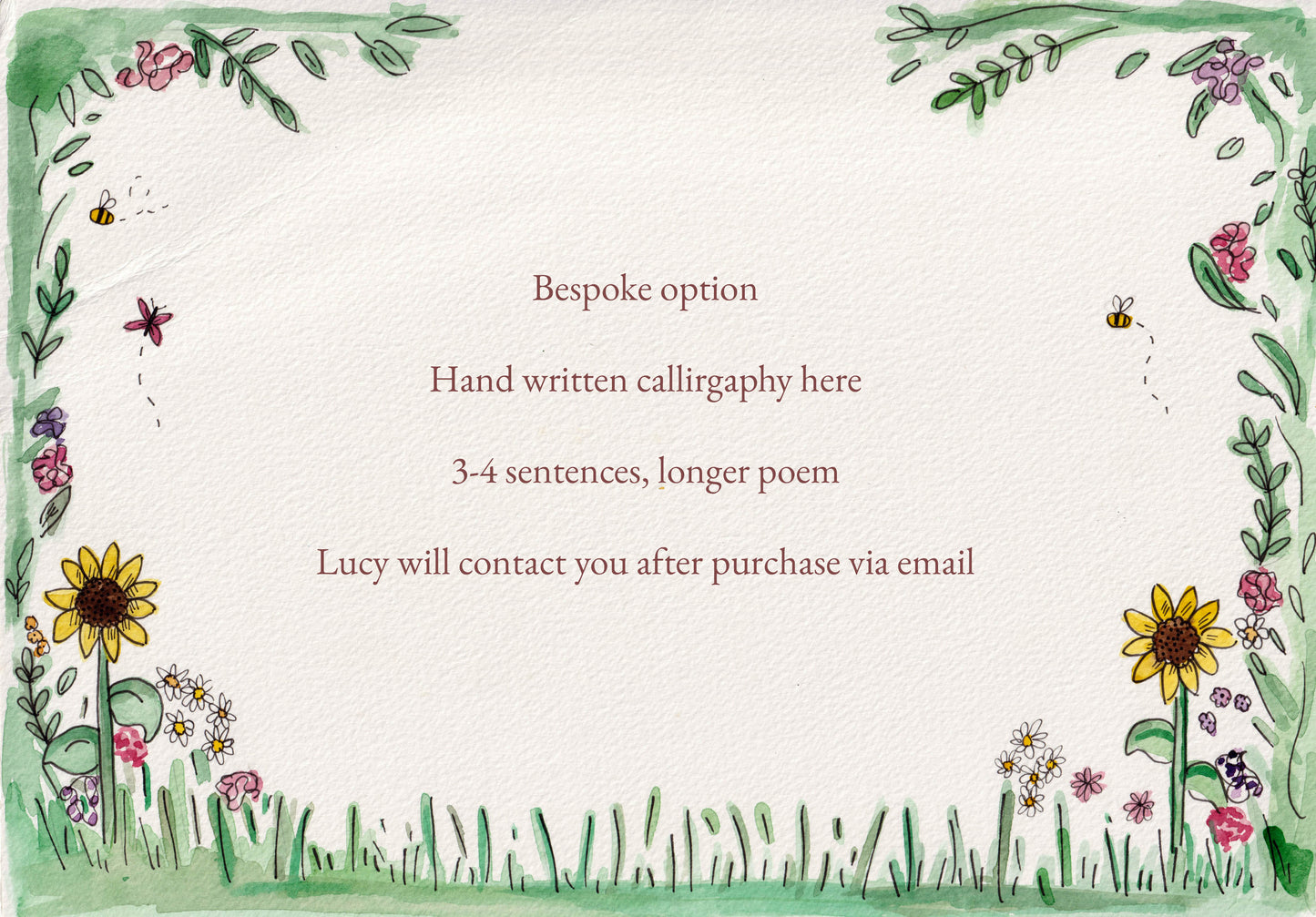 A4 Floral Bespoke Calligraphy Original Watercolour