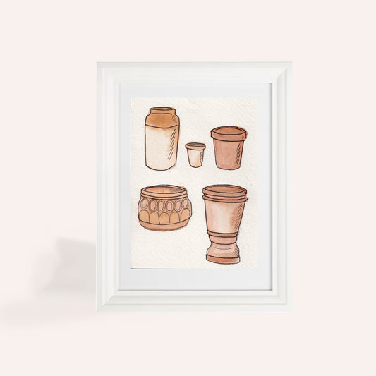 Terricota Flower Pots Original Illustration