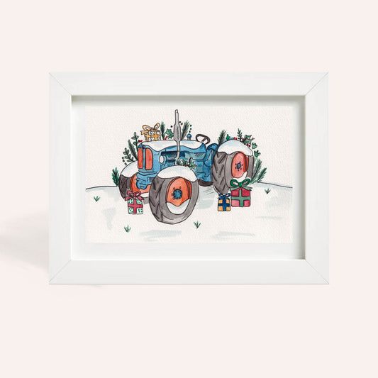 Christmas Vintage Ford Tractor at Christmas A5 Original Watercolour