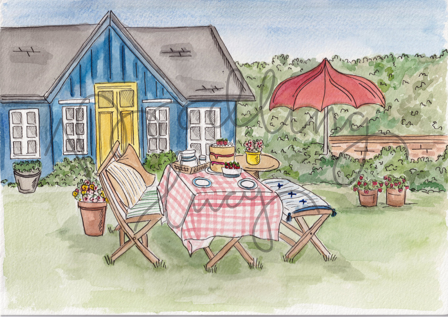 Garden Lunch A4 Original Illustration