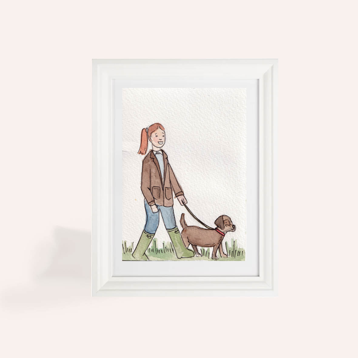 Sheep Grazing/Dog Walking Illustration A6