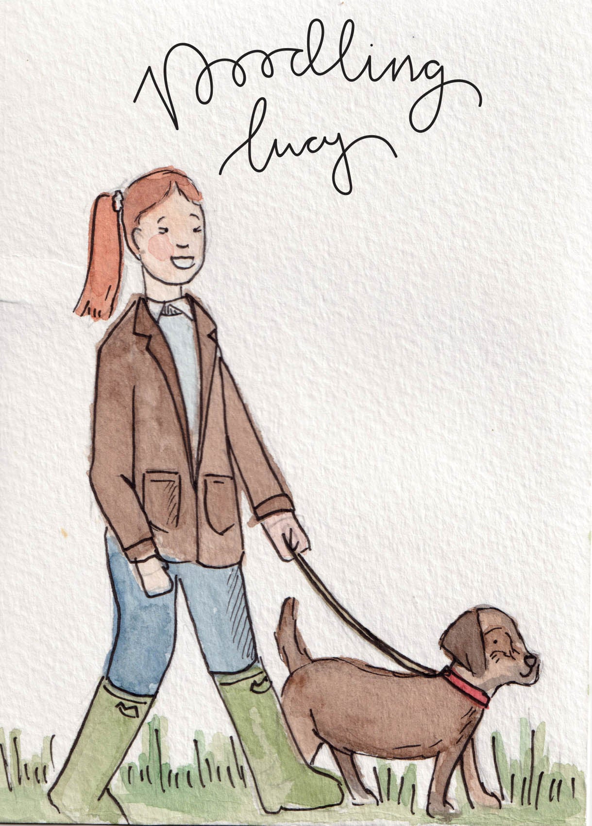 Sheep Grazing/Dog Walking Illustration A6