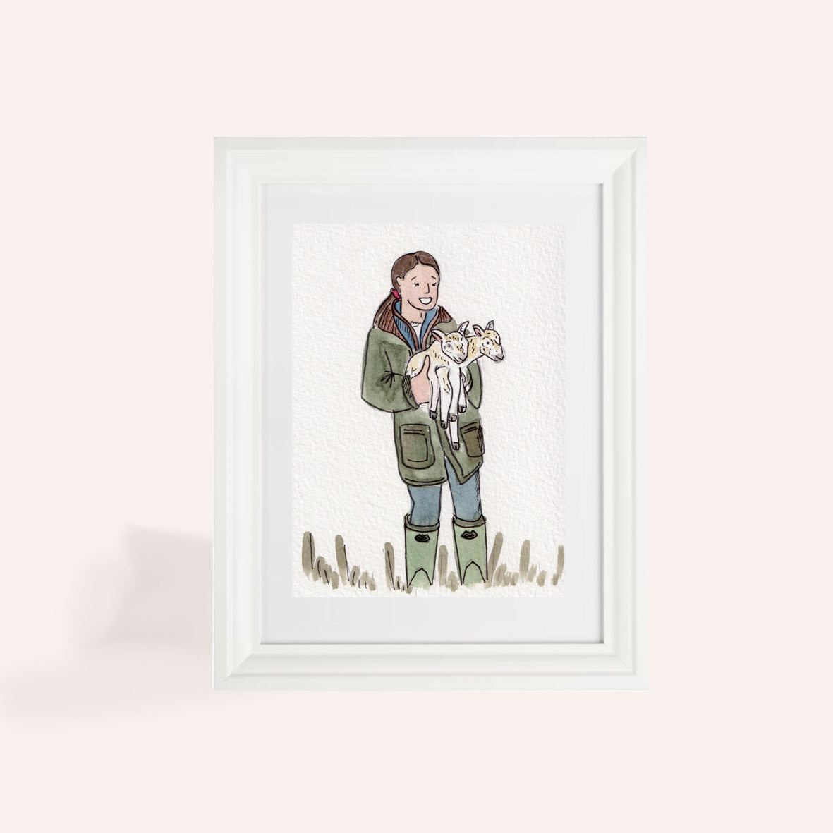 Girl With Lambs A6 Original illustration