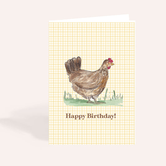 Spring Chicken Gingham Birthday Card