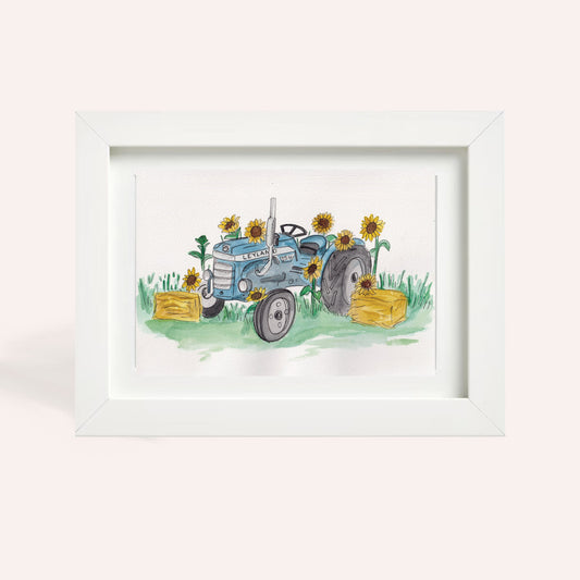 Sunflower Leyland Vintage Tractor A4 Watercolour Original