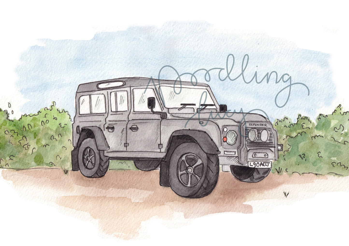 Bespoke A4 Watercolour Defender Illustration