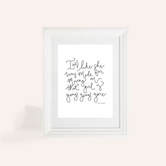 Luke Combs Going Going Gone Calligraphy A4 Print