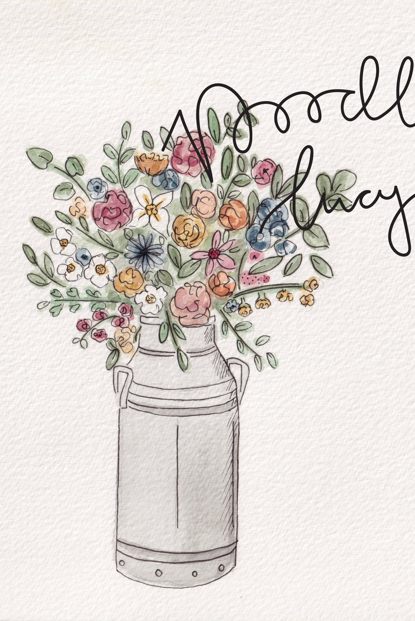Floral Milk Churn A5 Original Illustration