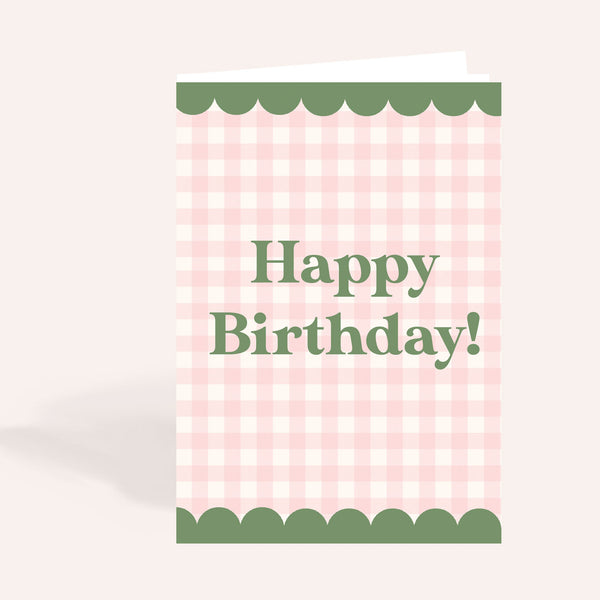 Pink Gingham Birthday Card