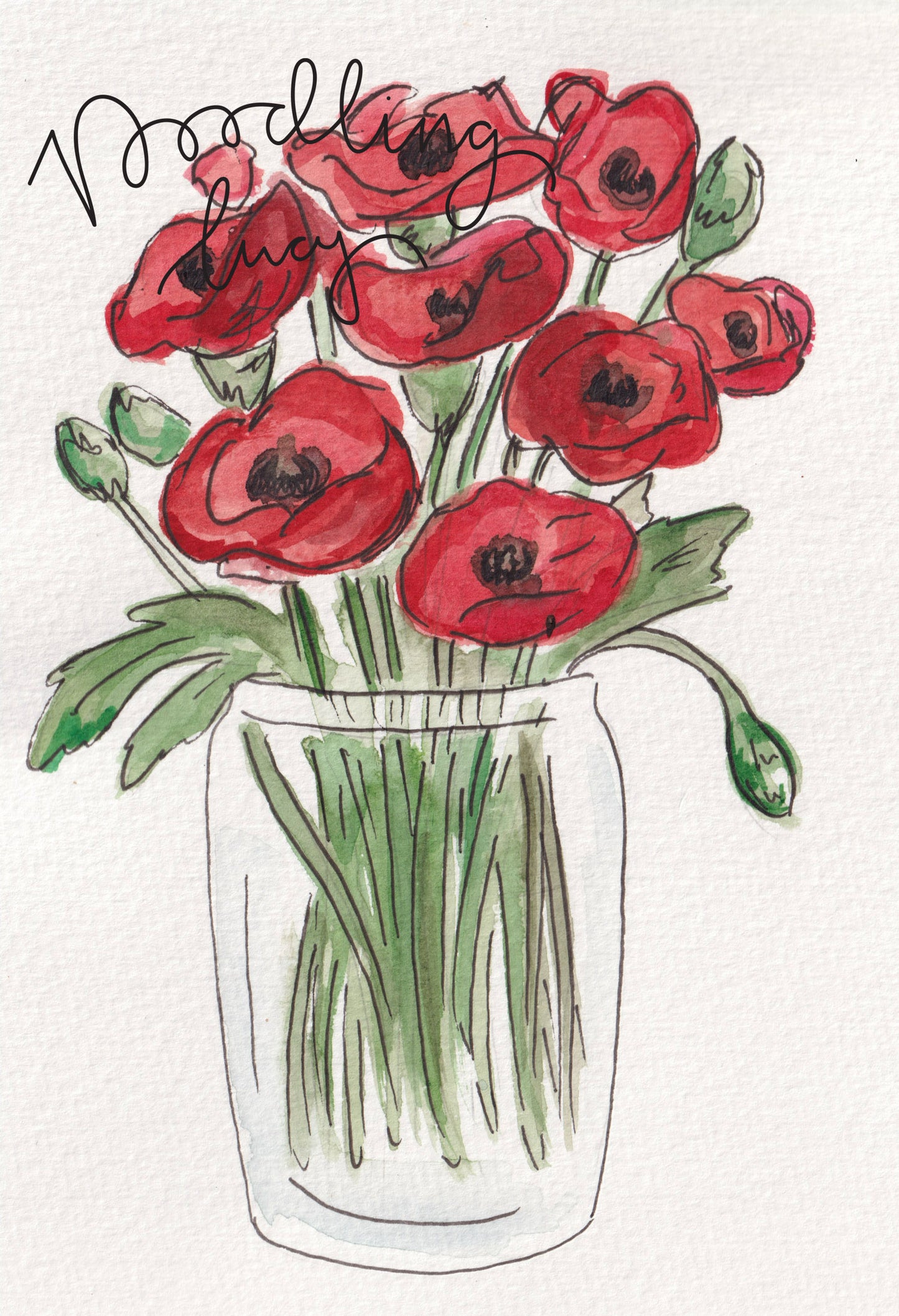 Poppy Vase A5 Original Illustration