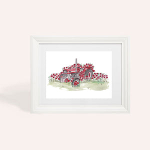 Charity Poppy Vintage Tractor A4 Art Print