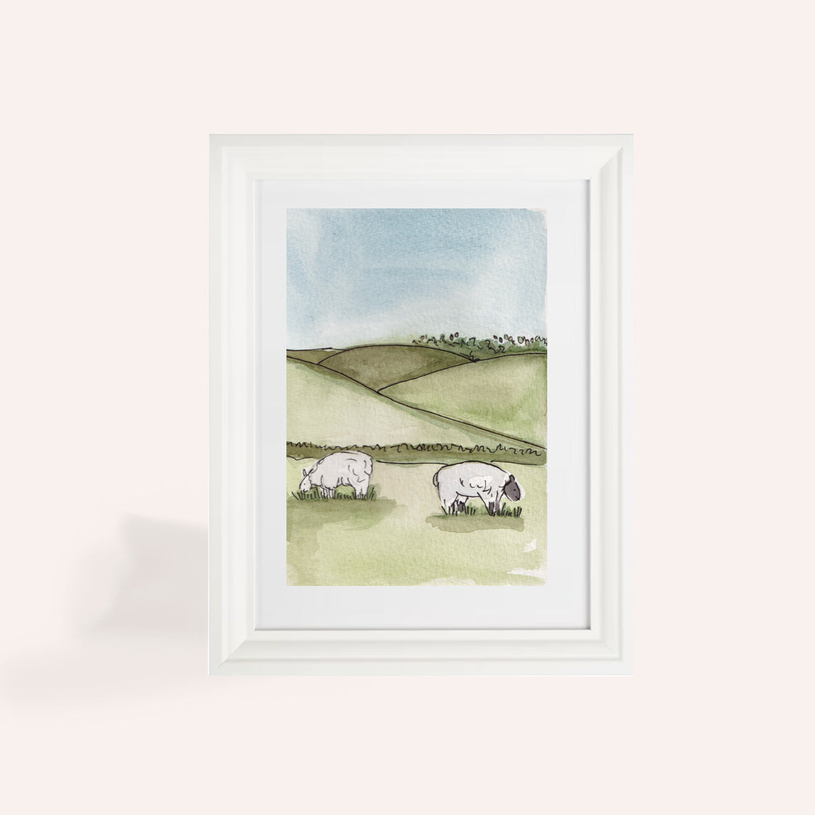 Sheep Grazing/Dog Walking Illustration A6