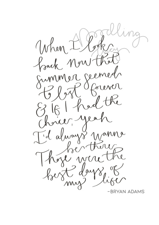 Bryan Adams, Summer of '69 A4 Print