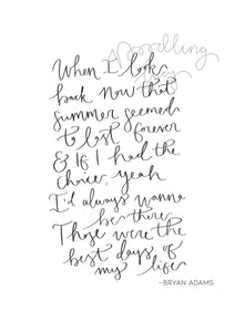 Bryan Adams, Summer of '69 A4 Print