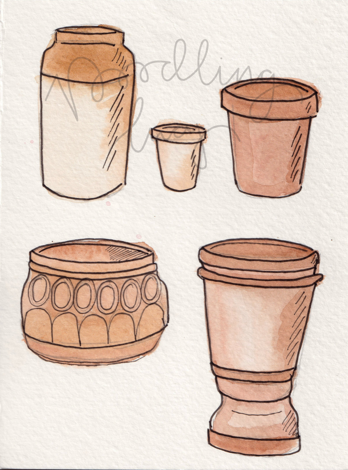 Terricota Flower Pots Original Illustration