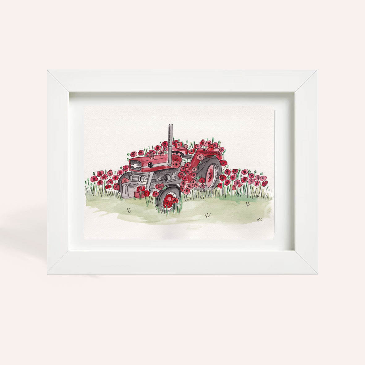 Massey Ferguson Vintage Tractor Surrounded by Poppies A4 Original Watercolour