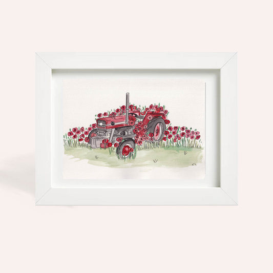 Massey Ferguson Vintage Tractor Surrounded by Poppies A4 Original Watercolour