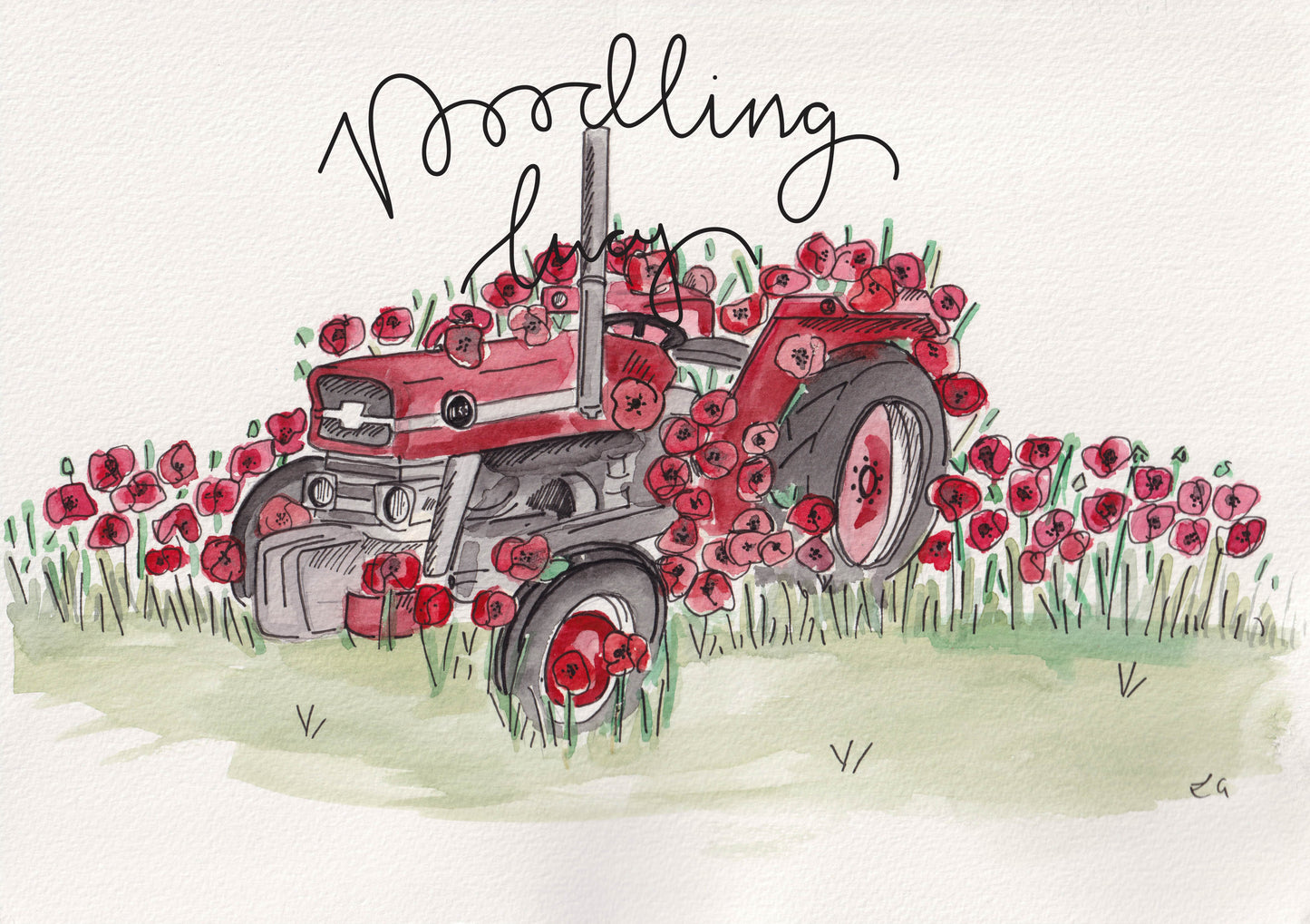 Massey Ferguson Vintage Tractor Surrounded by Poppies A4 Original Watercolour