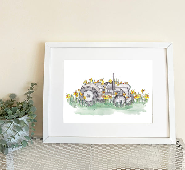 Daffodil Fergie Vintage Tractor A4 Art Print