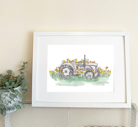 Charity Grey Fergie Vintage Tractor A4 Art Print