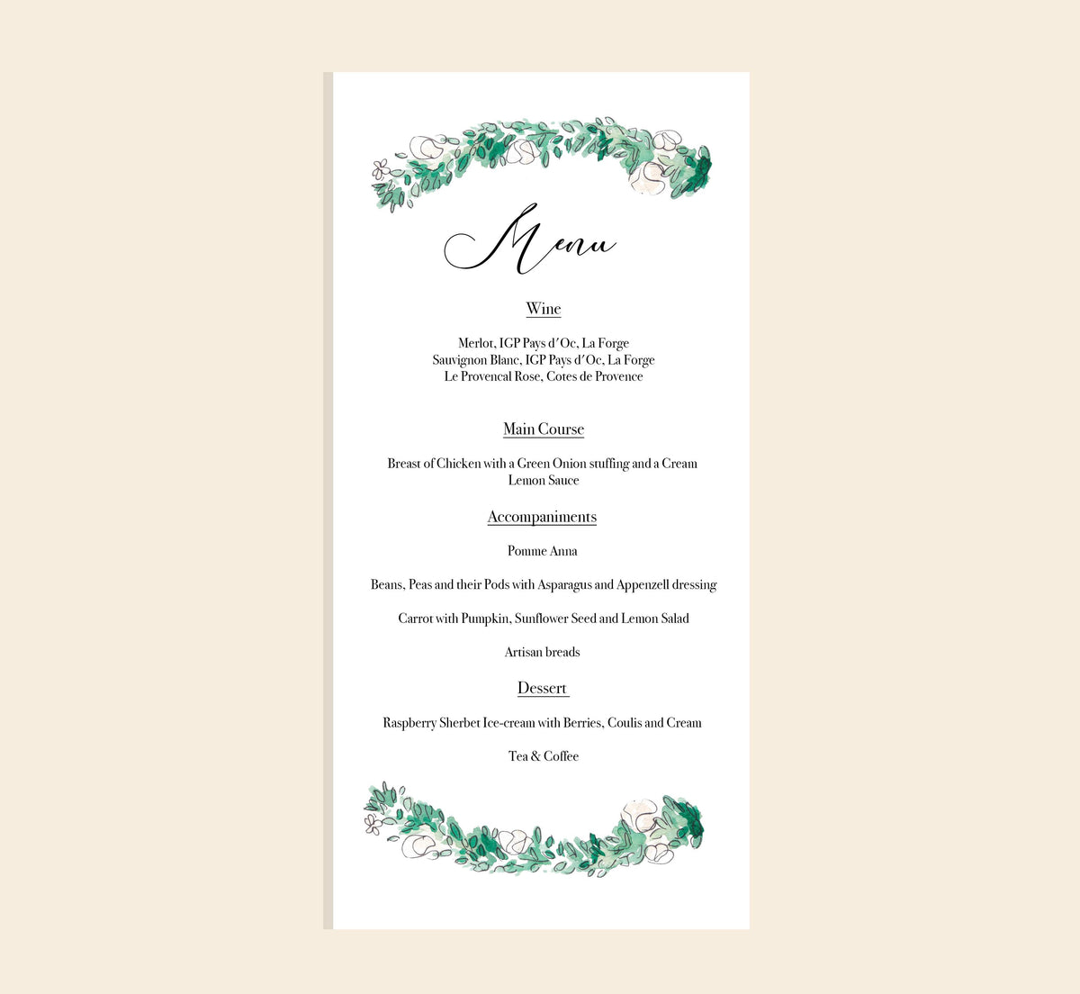 Signature Doodling Lucy Wedding Menu