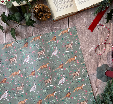 Mr Pheasant and Friends Luxury Christmas Wrapping Paper (Sheet)
