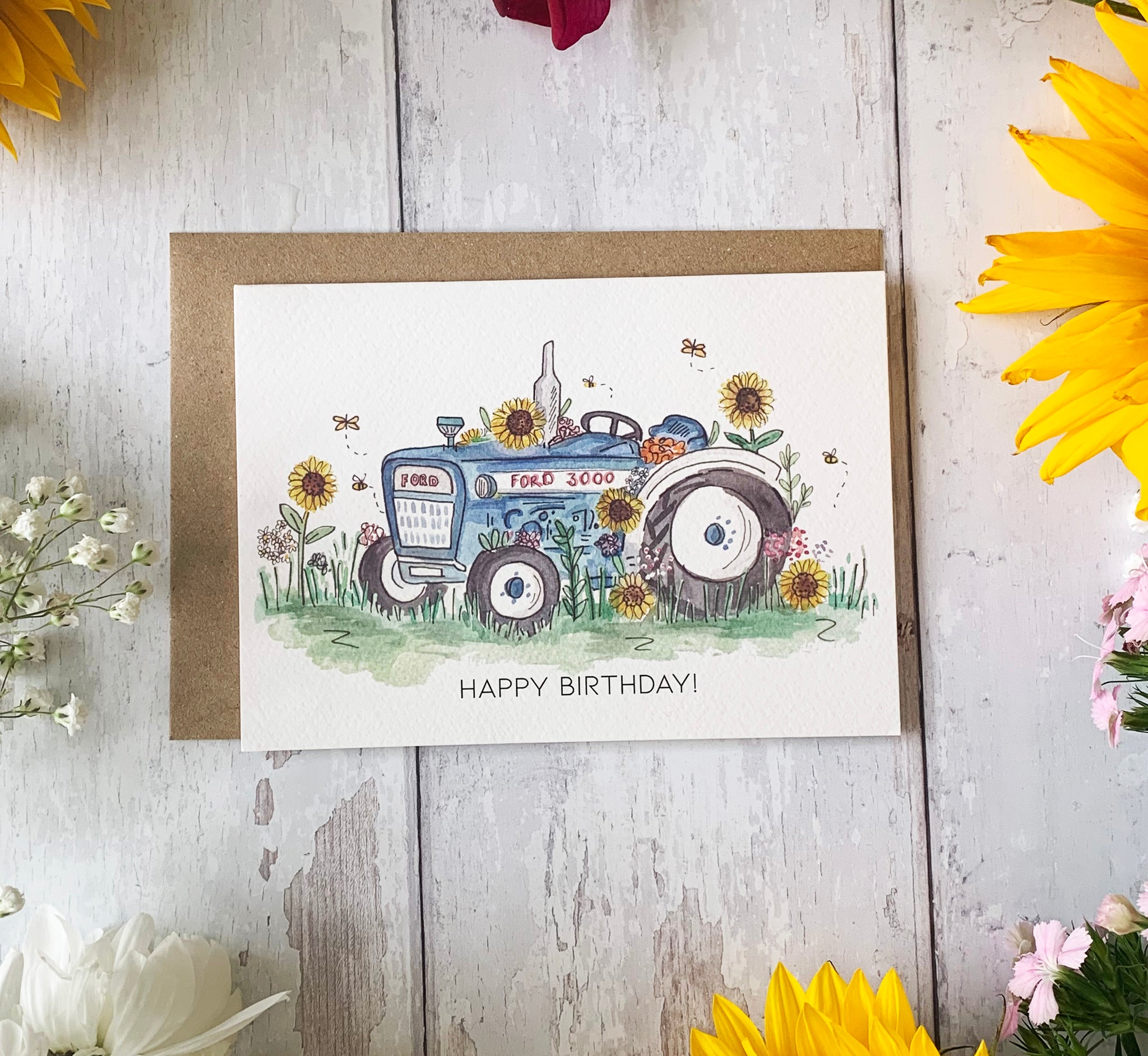 Floral Vintage Tractor Birthday Card