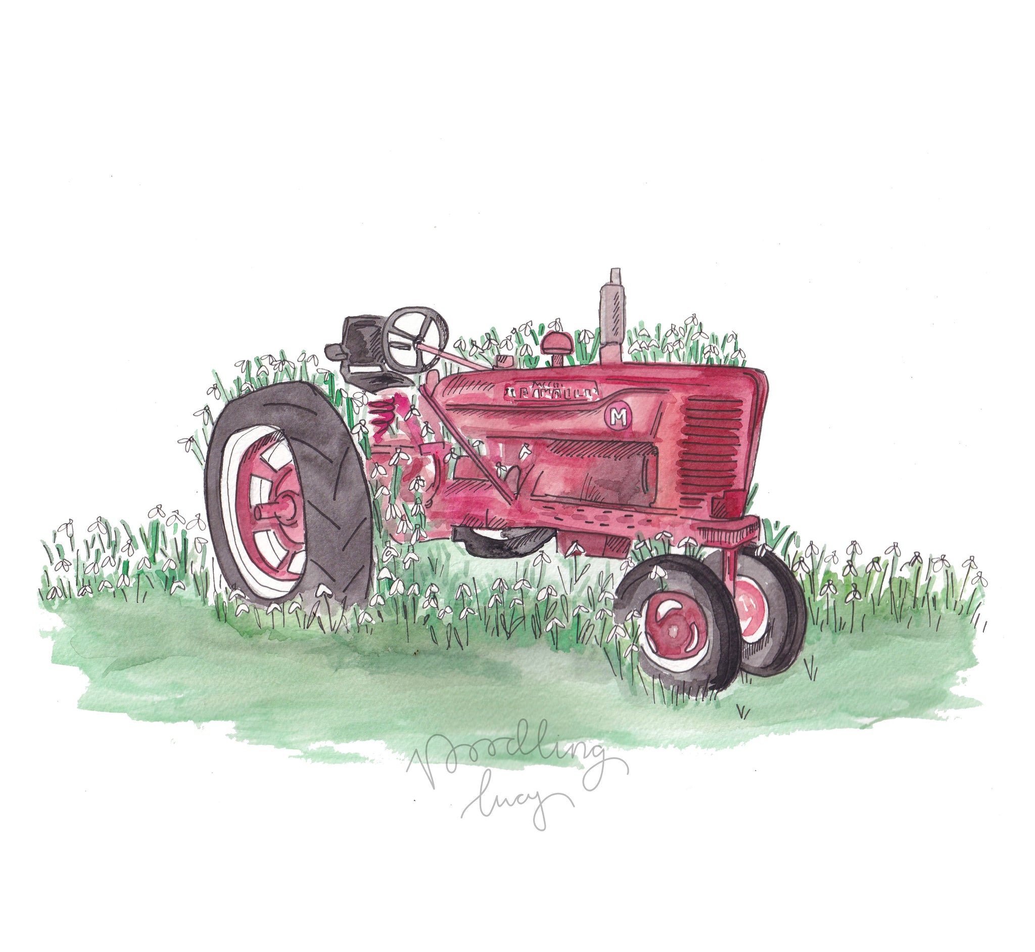 McCormick Farmall M Vintage Tractor A4 Original Illustration