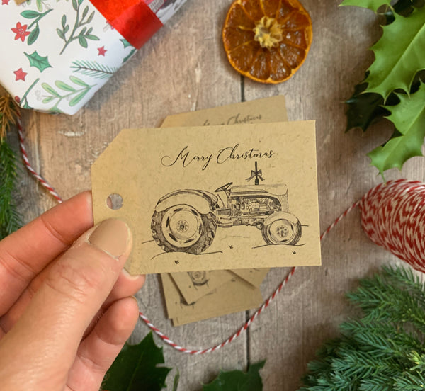 Vintage Tractor Christmas Gift Tags 10pck